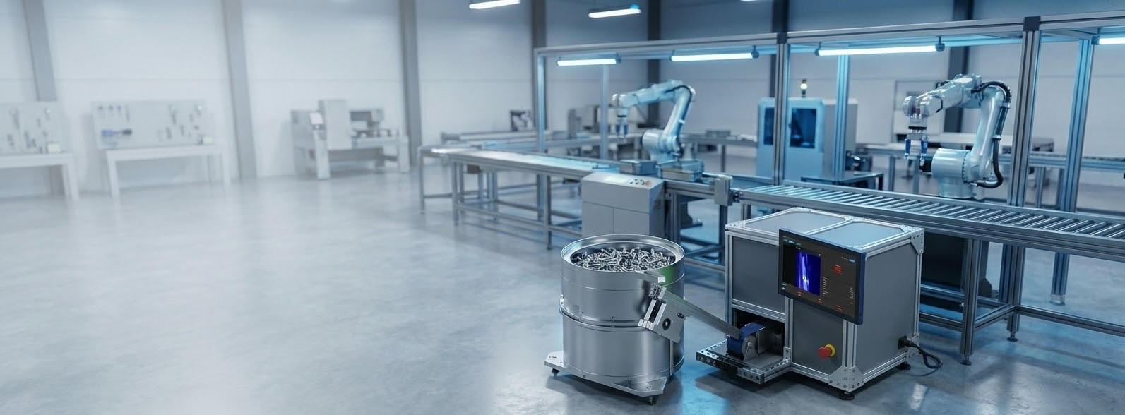 Waywiser Arya industrial AI inspection system with feeder bowl in production environment